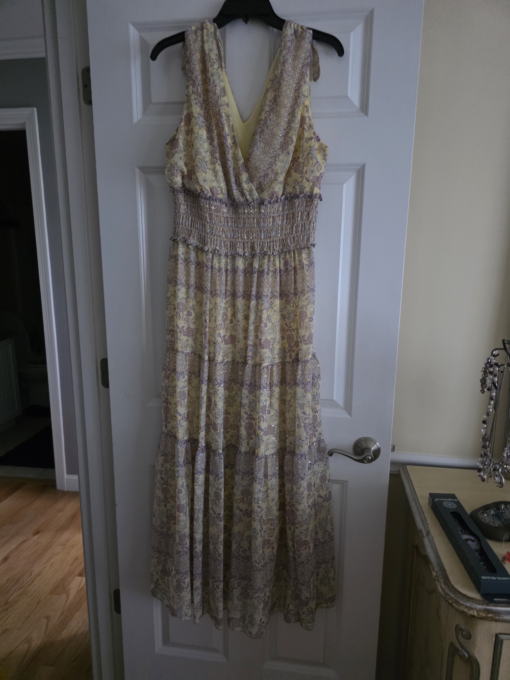 Taylor Yellow Floral Tiered Maxi Dress with Smocked Waist Size L